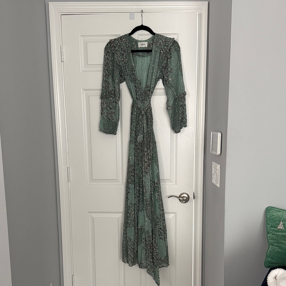 ba&sh Green Patterned Long Sleeve Dress